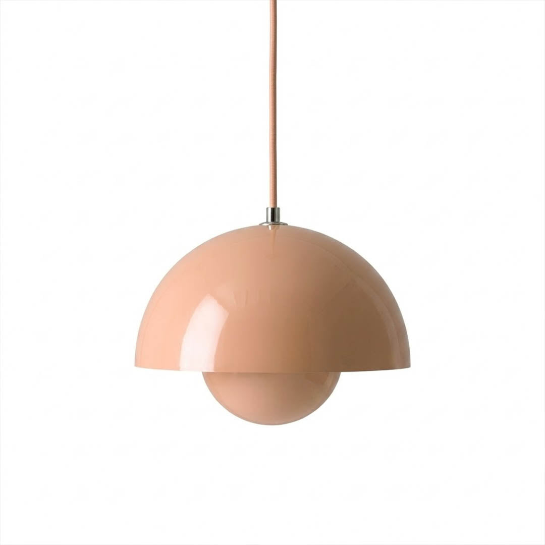 Halo pendant light metal dome mid century modern hanging lamp white background