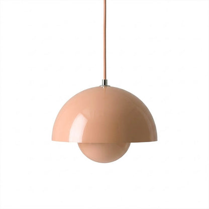 Halo pendant light metal dome mid century modern hanging lamp white background