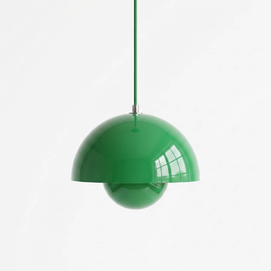 Halo pendant light metal dome mid century modern hanging lamp white background