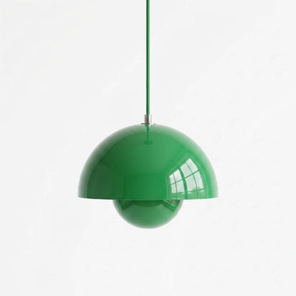 Halo pendant light metal dome mid century modern hanging lamp white background