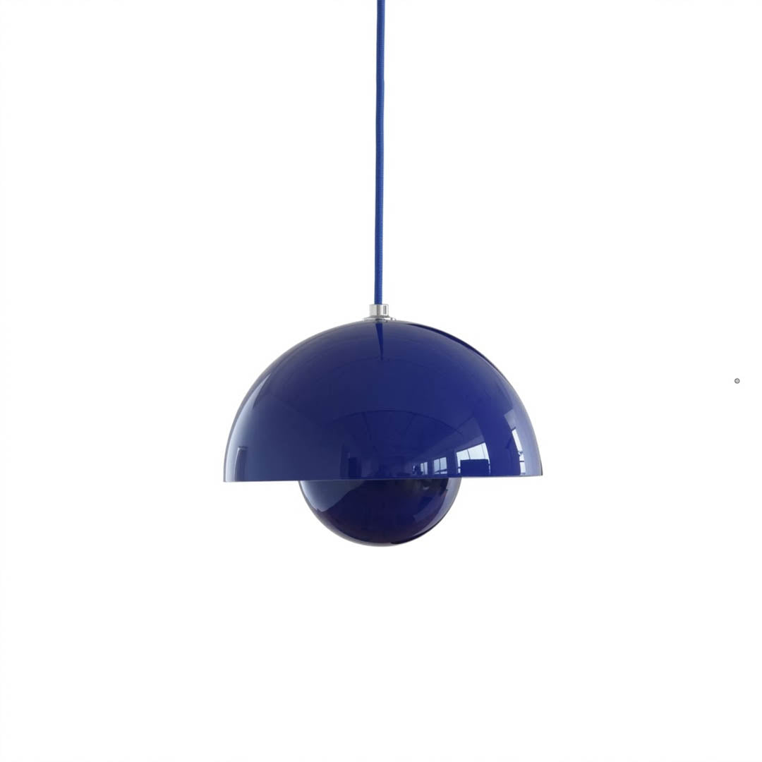 Halo pendant light metal dome mid century modern hanging lamp white background