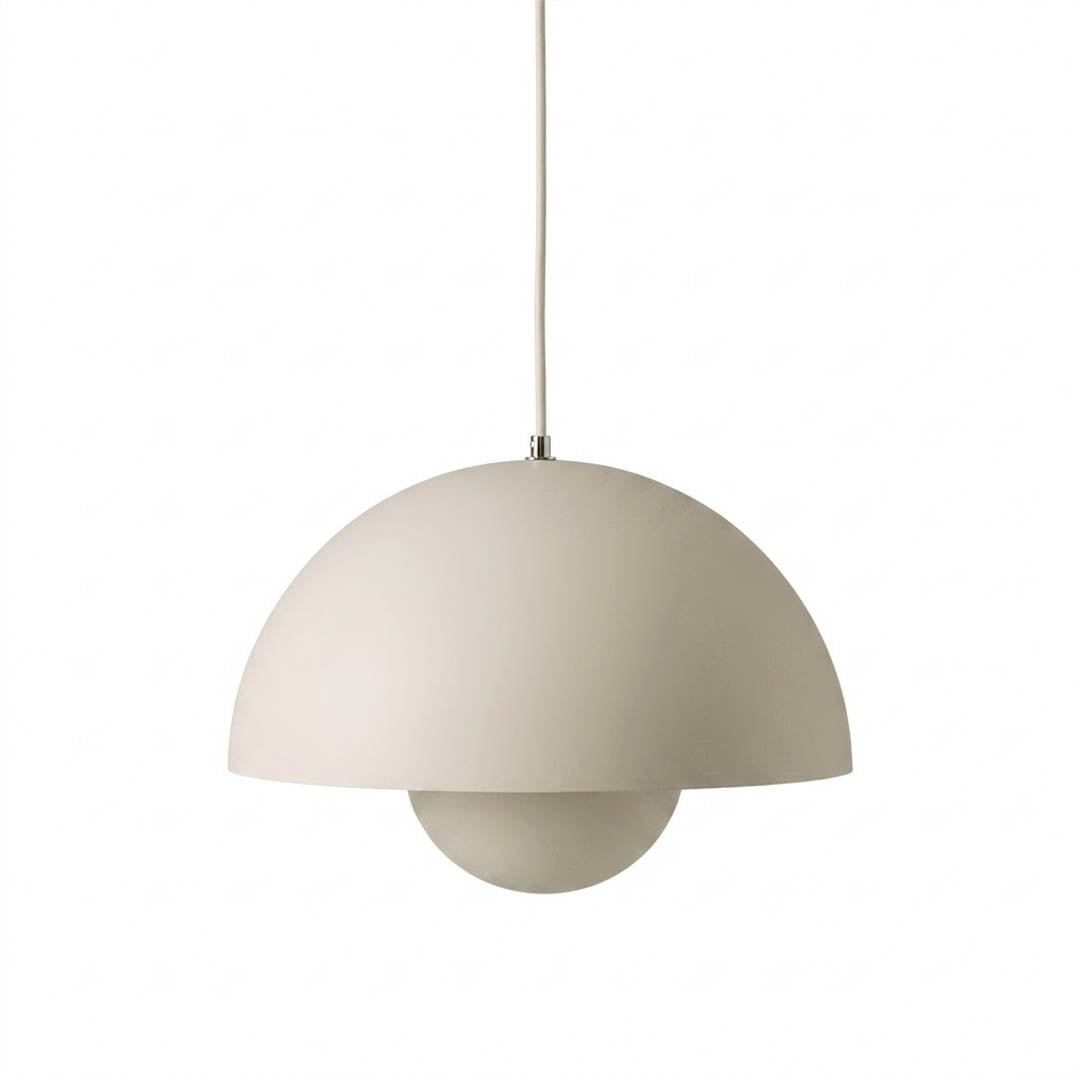 Halo pendant light metal dome mid century modern hanging lamp white background