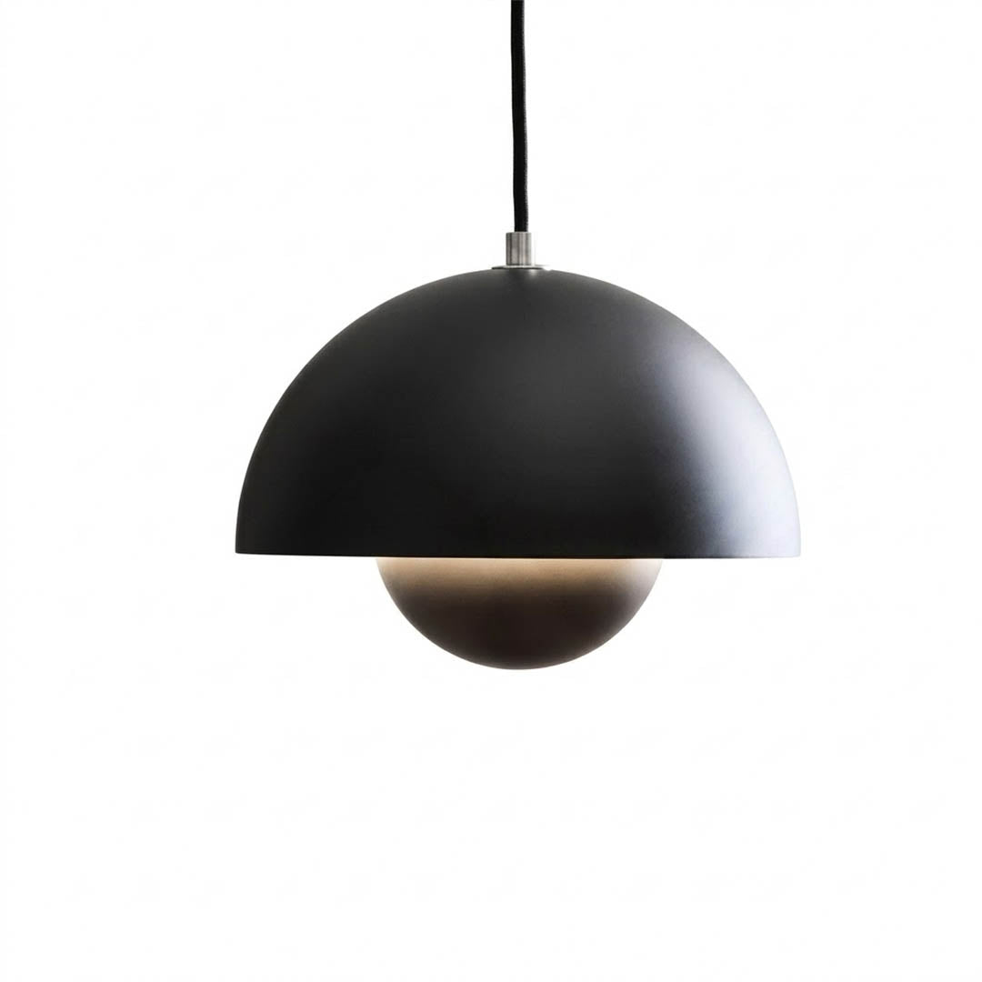 Halo pendant light metal dome mid century modern hanging lamp white background