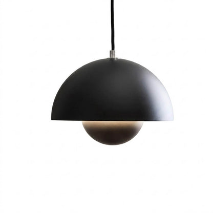 Halo pendant light metal dome mid century modern hanging lamp white background