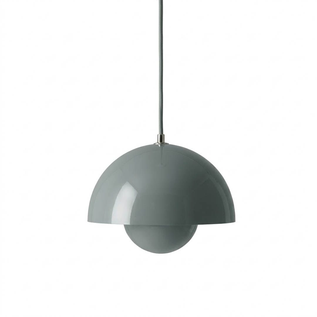 Halo pendant light metal dome mid century modern hanging lamp white background