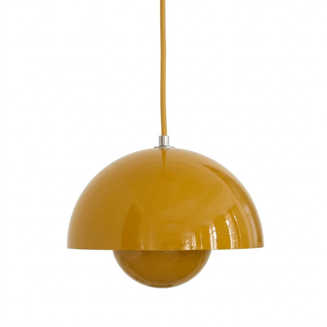 Halo pendant light metal dome mid century modern hanging lamp white background