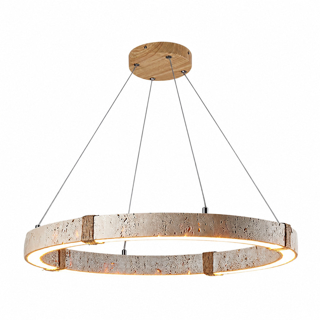 Halo travertine pendant light yellow travertine stone disc ring slim flat round minimalist white background