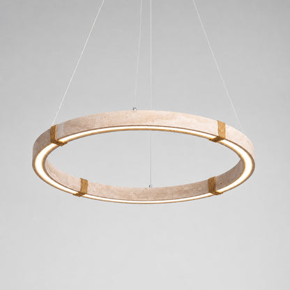 Halo travertine pendant light bottom diffuser warm downward even glow detail close up