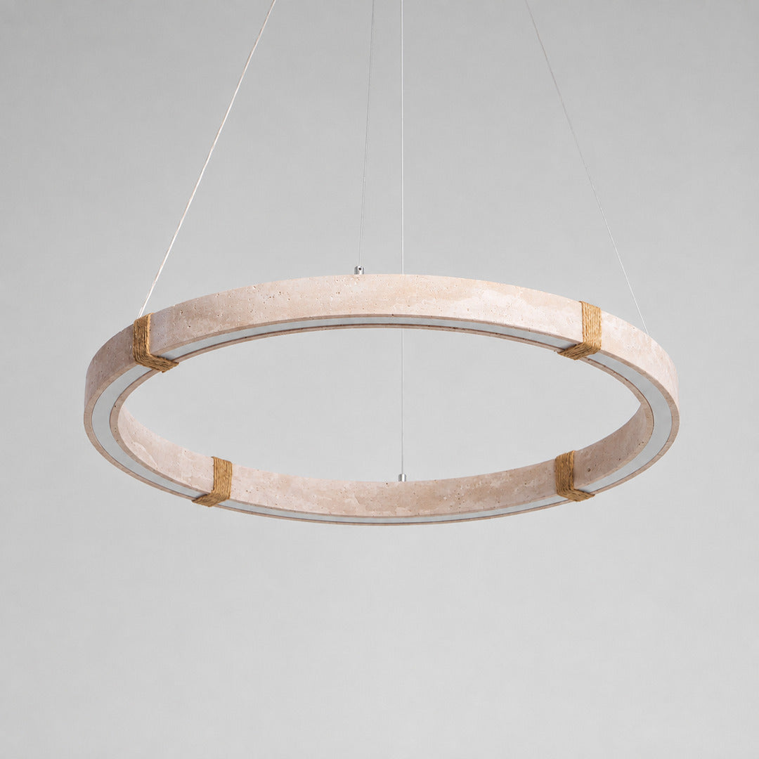 Halo travertine pendant light flat ultra slim disc ring profile side silhouette thin shape detail