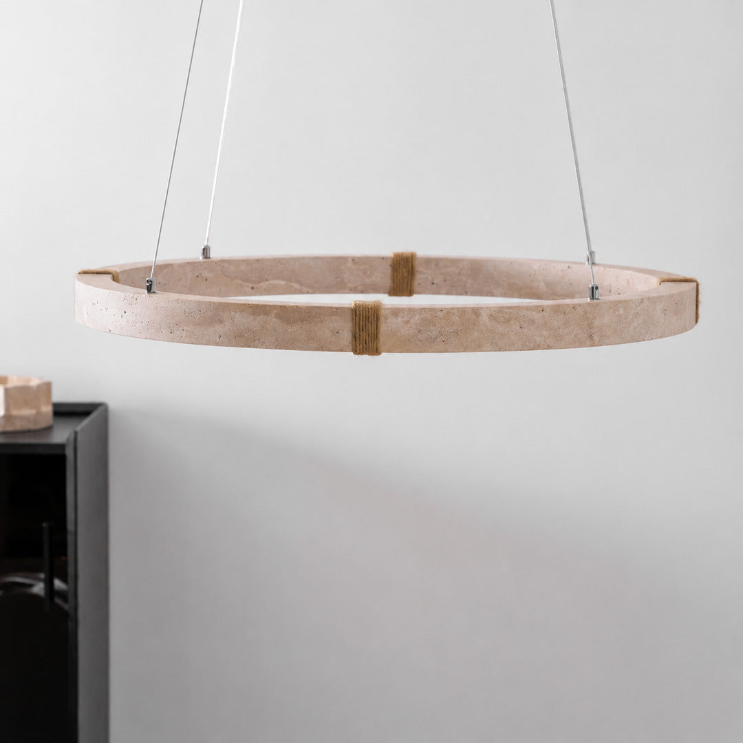 Halo travertine pendant light flat ultra slim disc ring profile side silhouette thin shape detail