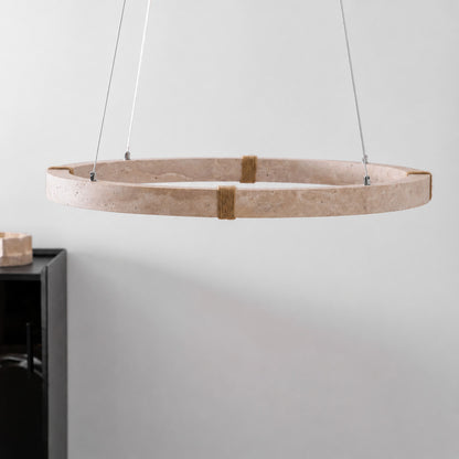 Halo travertine pendant light flat ultra slim disc ring profile side silhouette thin shape detail
