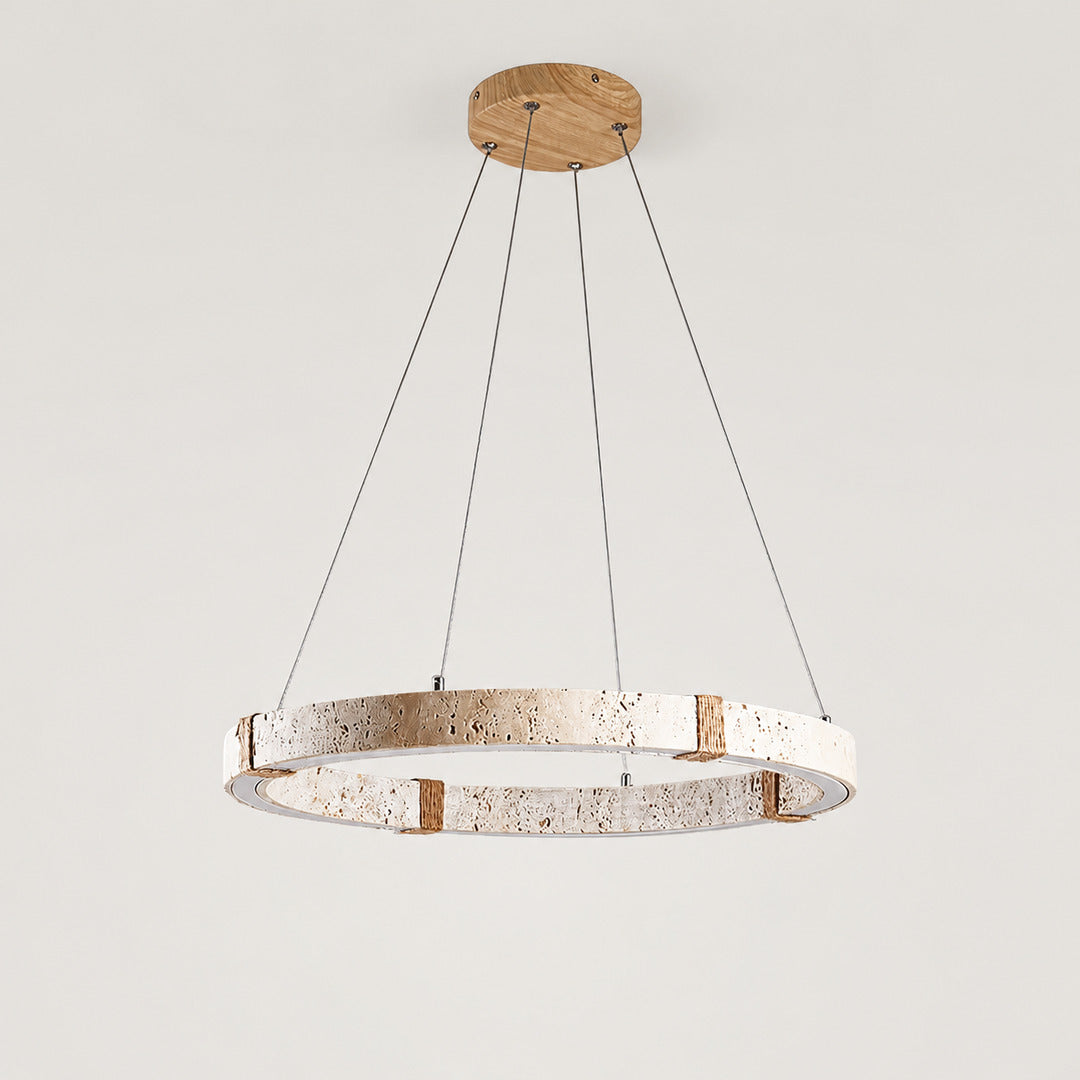 Halo travertine pendant light small size 15.7 inch single disc yellow travertine stone compact scale reference