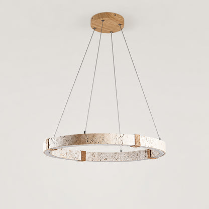Halo travertine pendant light small size 15.7 inch single disc yellow travertine stone compact scale reference