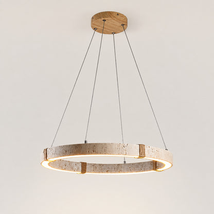 Halo travertine pendant light medium size 19.7 inch single disc yellow travertine stone scale reference