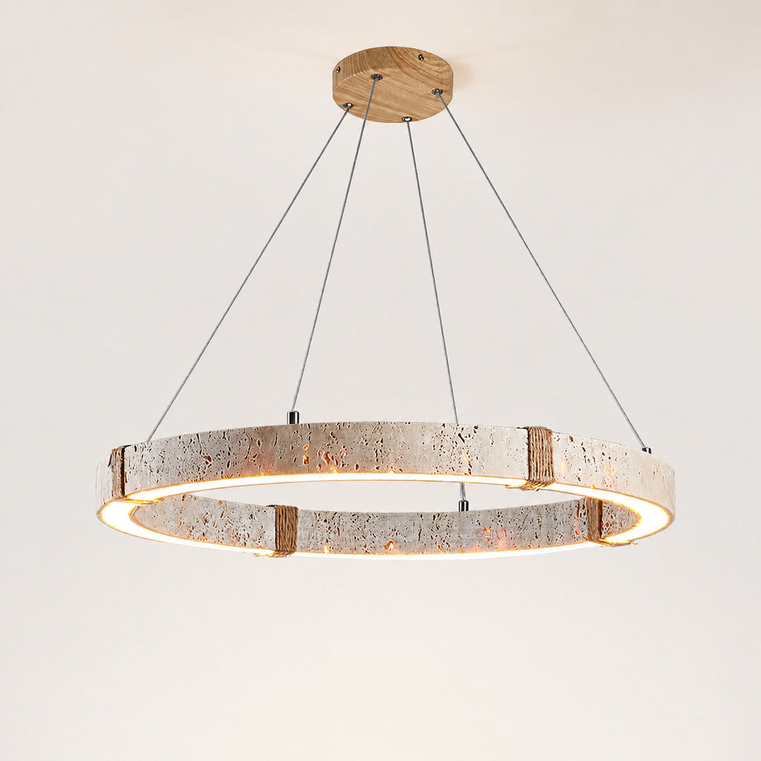Halo travertine pendant light large size 23.6 inch single disc yellow travertine stone scale reference