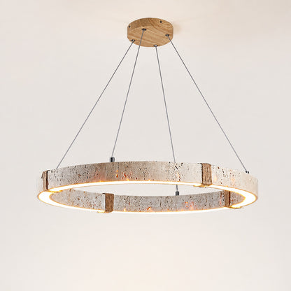 Halo travertine pendant light large size 23.6 inch single disc yellow travertine stone scale reference