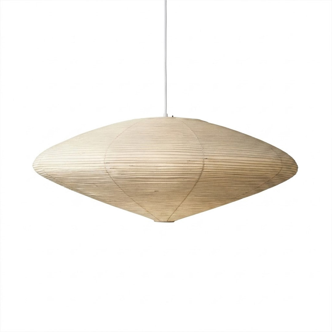 Authentic Handcrafted Washi Paper Pendant Light (Model A style) - A minimalist Japandi suspended paper lantern featuring premium mulberry Kozo fibers, seamless bamboo ribbing, and a warm, ambient diffused glow for modern interior design.