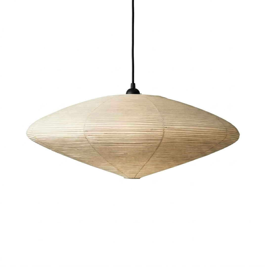 Authentic Handcrafted Washi Paper Pendant Light (Model A style) - A minimalist Japandi suspended paper lantern featuring premium mulberry Kozo fibers, seamless bamboo ribbing, and a warm, ambient diffused glow for modern interior design.