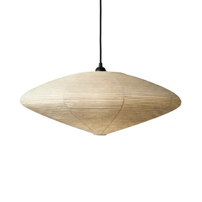 Authentic Handcrafted Washi Paper Pendant Light (Model A style) - A minimalist Japandi suspended paper lantern featuring premium mulberry Kozo fibers, seamless bamboo ribbing, and a warm, ambient diffused glow for modern interior design.