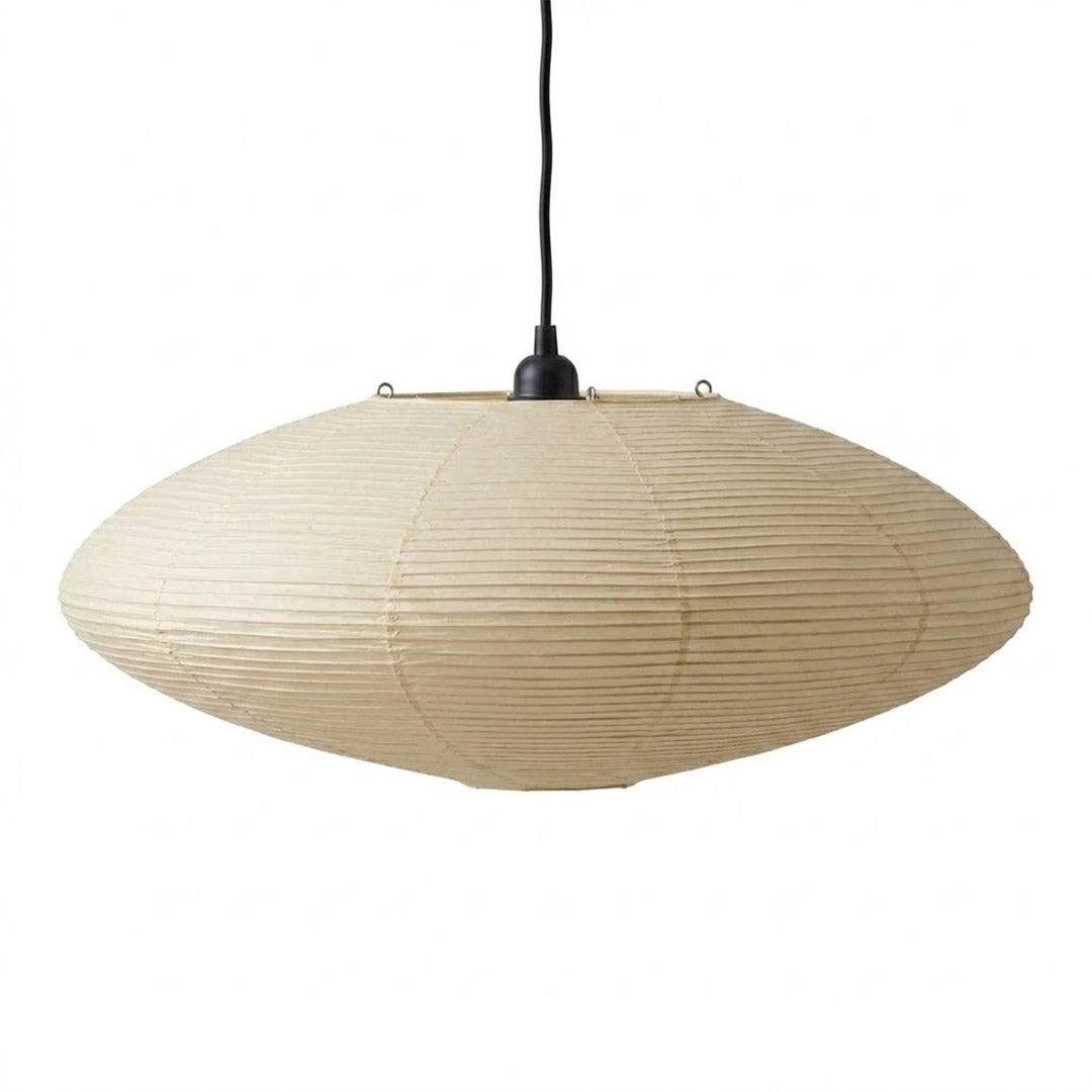Authentic Handcrafted Washi Paper Pendant Light (Model A style) - A minimalist Japandi suspended paper lantern featuring premium mulberry Kozo fibers, seamless bamboo ribbing, and a warm, ambient diffused glow for modern interior design.
