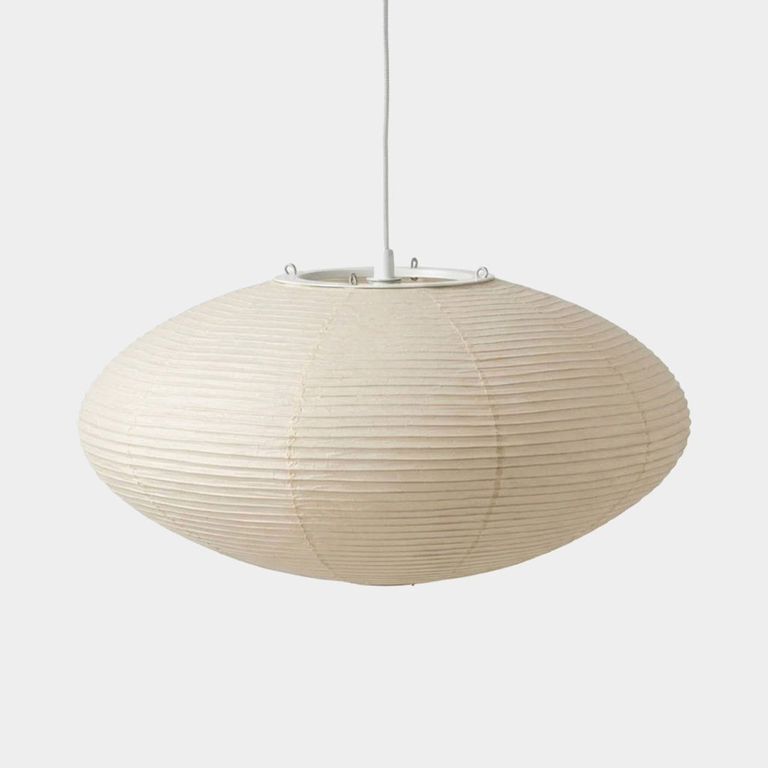 Authentic Handcrafted Washi Paper Pendant Light (Model A style) - A minimalist Japandi suspended paper lantern featuring premium mulberry Kozo fibers, seamless bamboo ribbing, and a warm, ambient diffused glow for modern interior design.