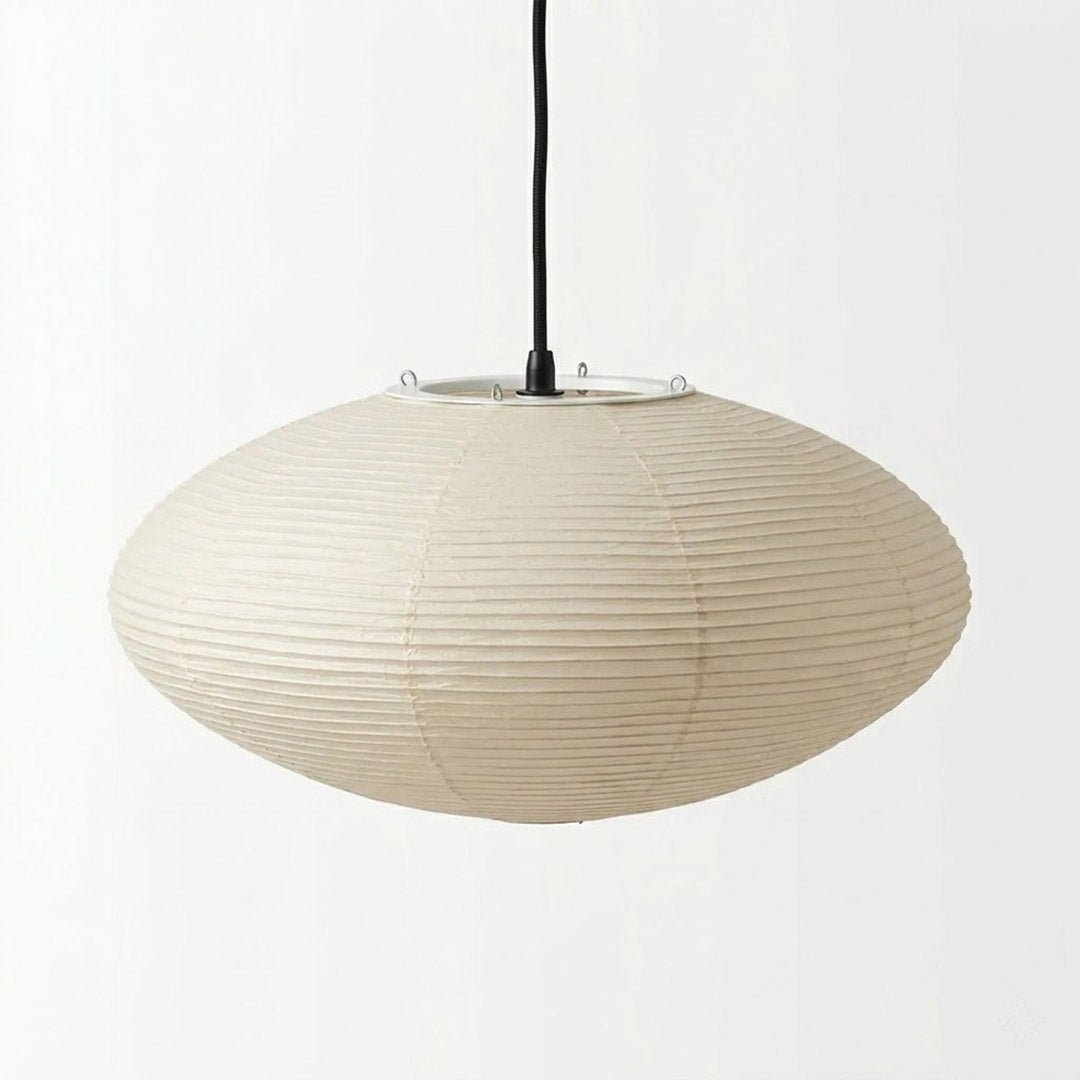 Authentic Handcrafted Washi Paper Pendant Light (Model A style) - A minimalist Japandi suspended paper lantern featuring premium mulberry Kozo fibers, seamless bamboo ribbing, and a warm, ambient diffused glow for modern interior design.