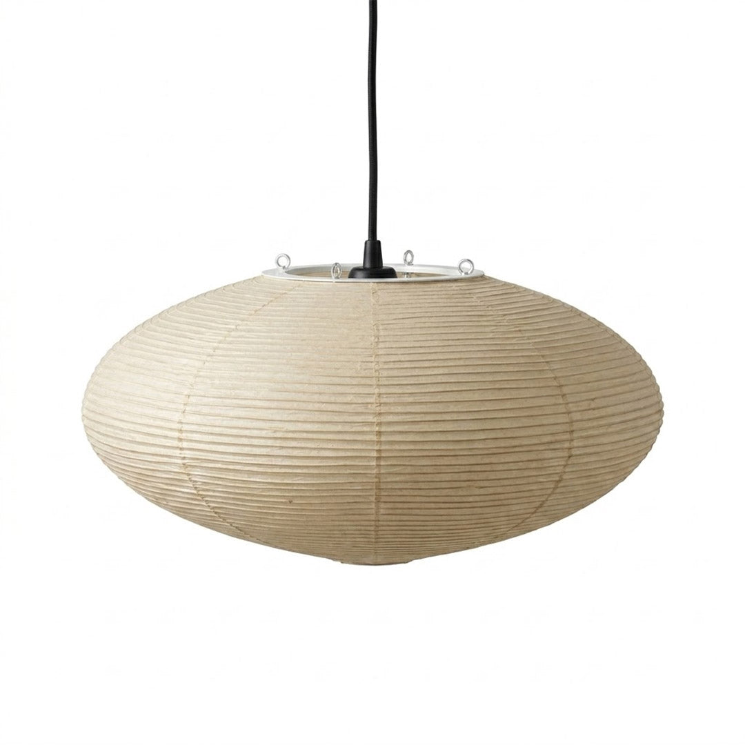 Authentic Handcrafted Washi Paper Pendant Light (Model A style) - A minimalist Japandi suspended paper lantern featuring premium mulberry Kozo fibers, seamless bamboo ribbing, and a warm, ambient diffused glow for modern interior design.