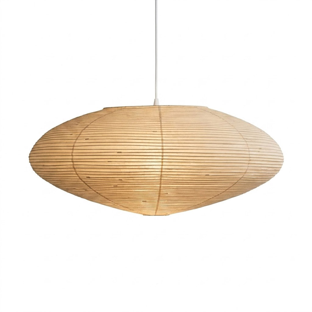 Authentic Handcrafted Washi Paper Pendant Light (Model A style) - A minimalist Japandi suspended paper lantern featuring premium mulberry Kozo fibers, seamless bamboo ribbing, and a warm, ambient diffused glow for modern interior design.
