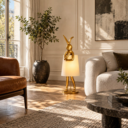 Hare silhouette table lamp as a playful sculptural accent on a living room side table