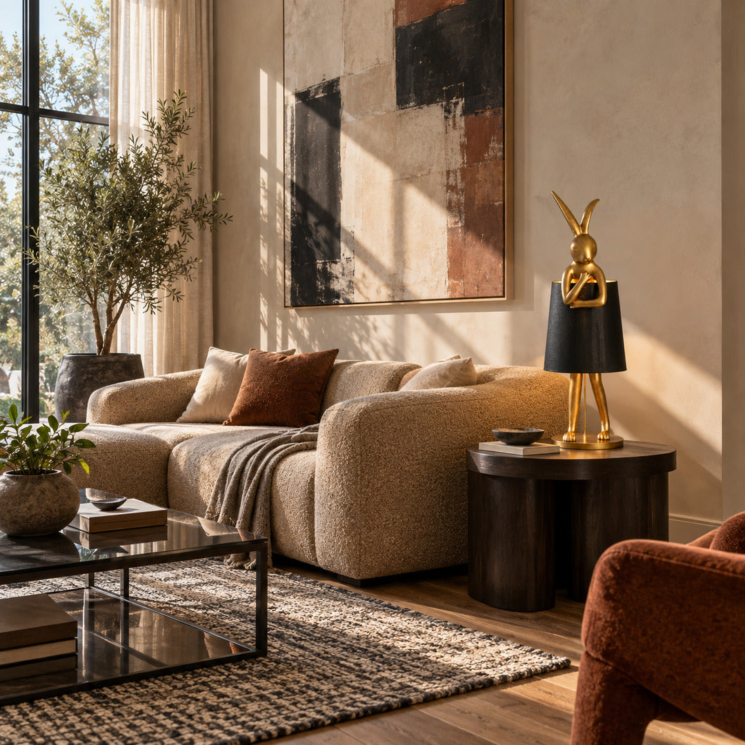 Hare silhouette table lamp as a playful sculptural accent on a living room side table