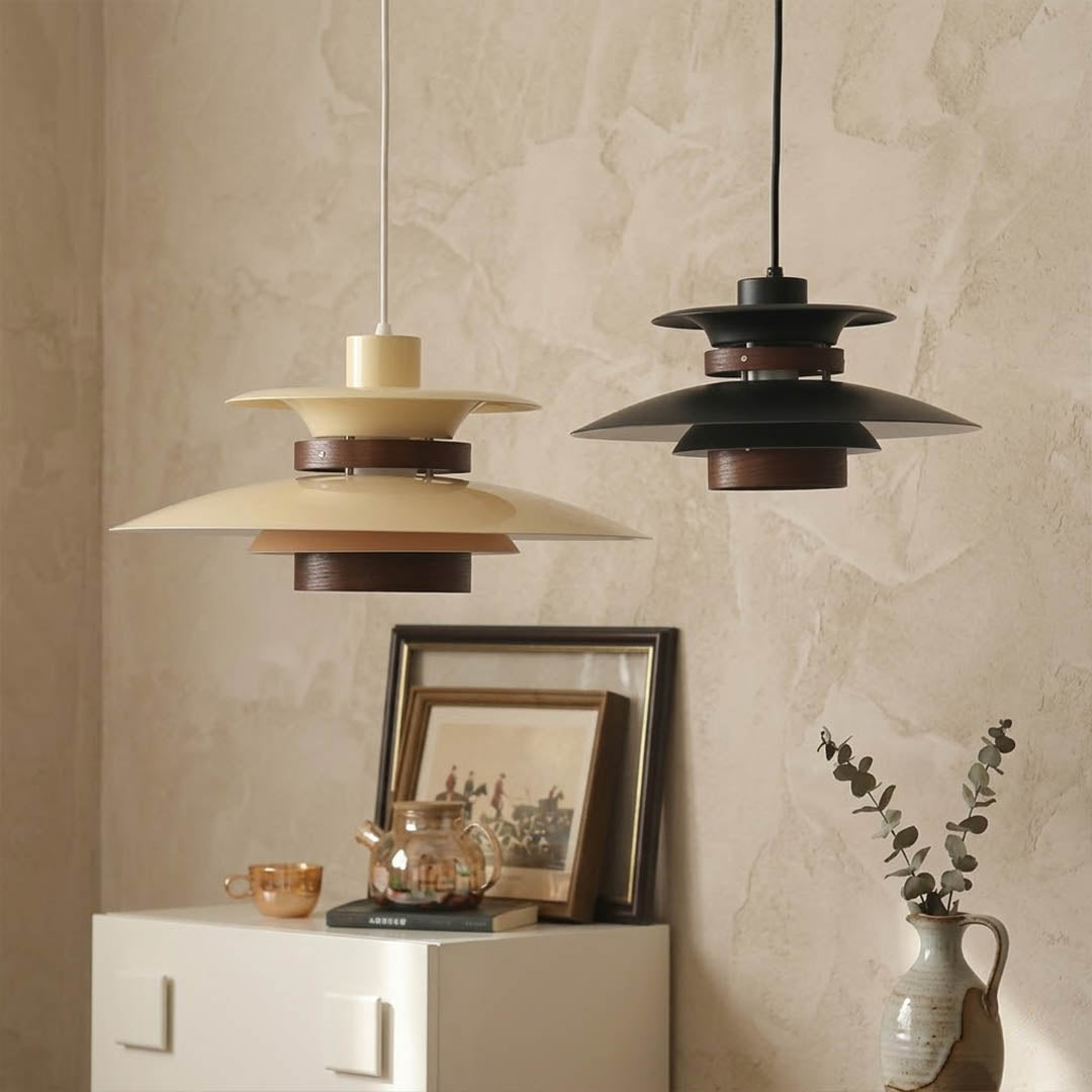 Hayden Black walnut wood dome pendant foyer entryway modern Mid Century welcoming warm Edison glow interior