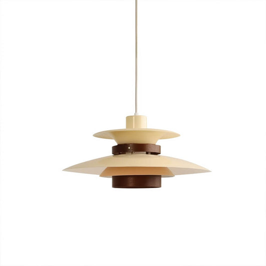 Hayden walnut wood dome pendant Beige 19 inch modern Mid Century metal aluminum shade white background