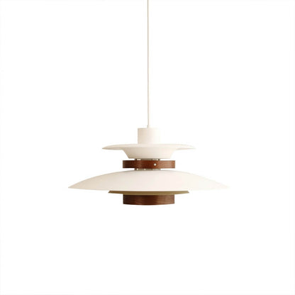 Hayden walnut wood dome pendant White 19 inch Scandinavian minimalist metal shade white background