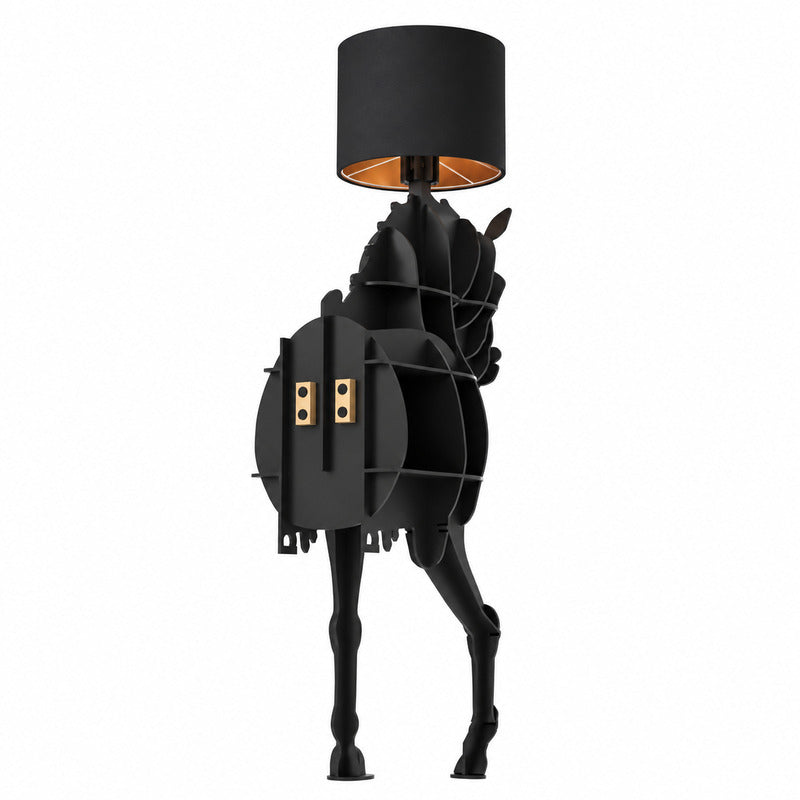 Small 71.7-inch black Horse sculpture floor lamp as a bold statement beside a sofa