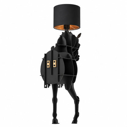 Small 71.7-inch black Horse sculpture floor lamp as a bold statement beside a sofa
