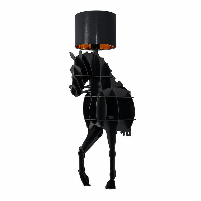 Large 79.5-inch black Horse sculpture floor lamp as a dramatic focal point in a living room