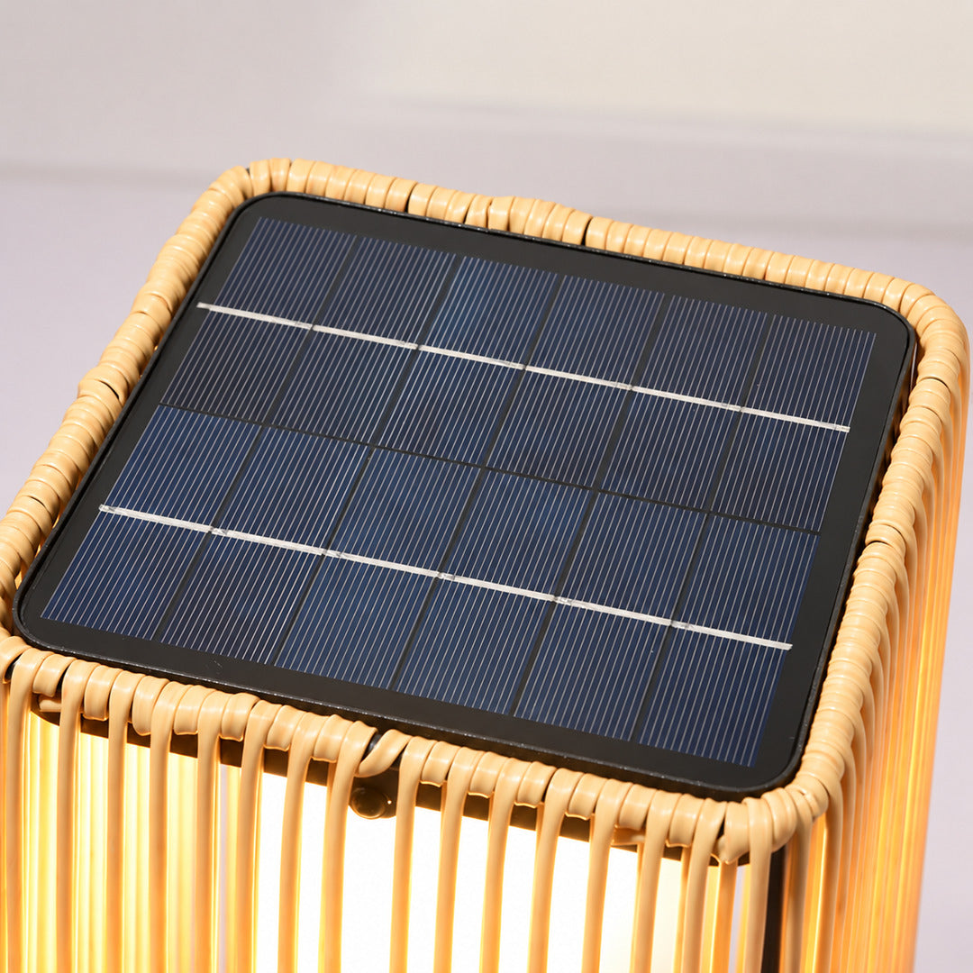 Solar panel top of the Intreccio outdoor post light charging in daylight