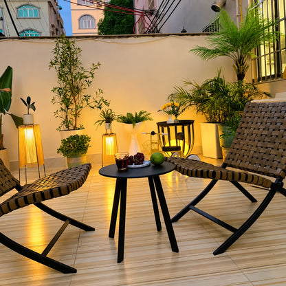 Tall Intreccio outdoor post light standing as a floor lantern on a backyard deck