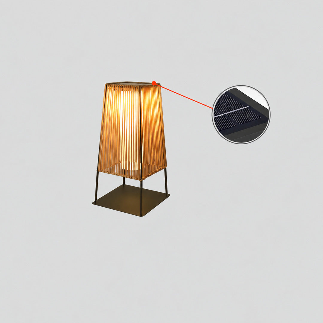 Small 18.9-inch solar Intreccio outdoor post light on a sunny patio ledge