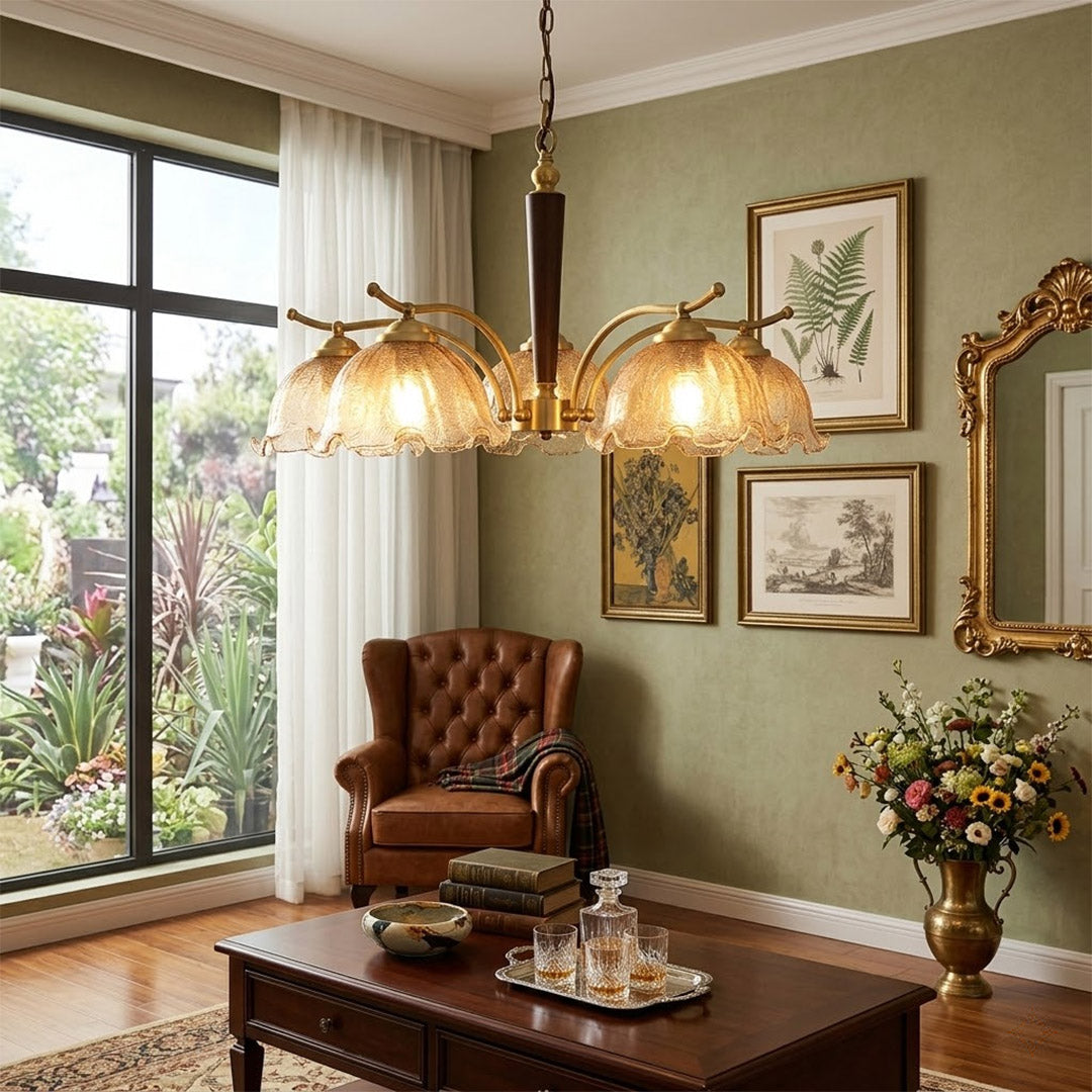 Iris 24 inch chandelier breakfast nook kitchen above 4 seat table wood accent matches kitchen modern farmhouse interior