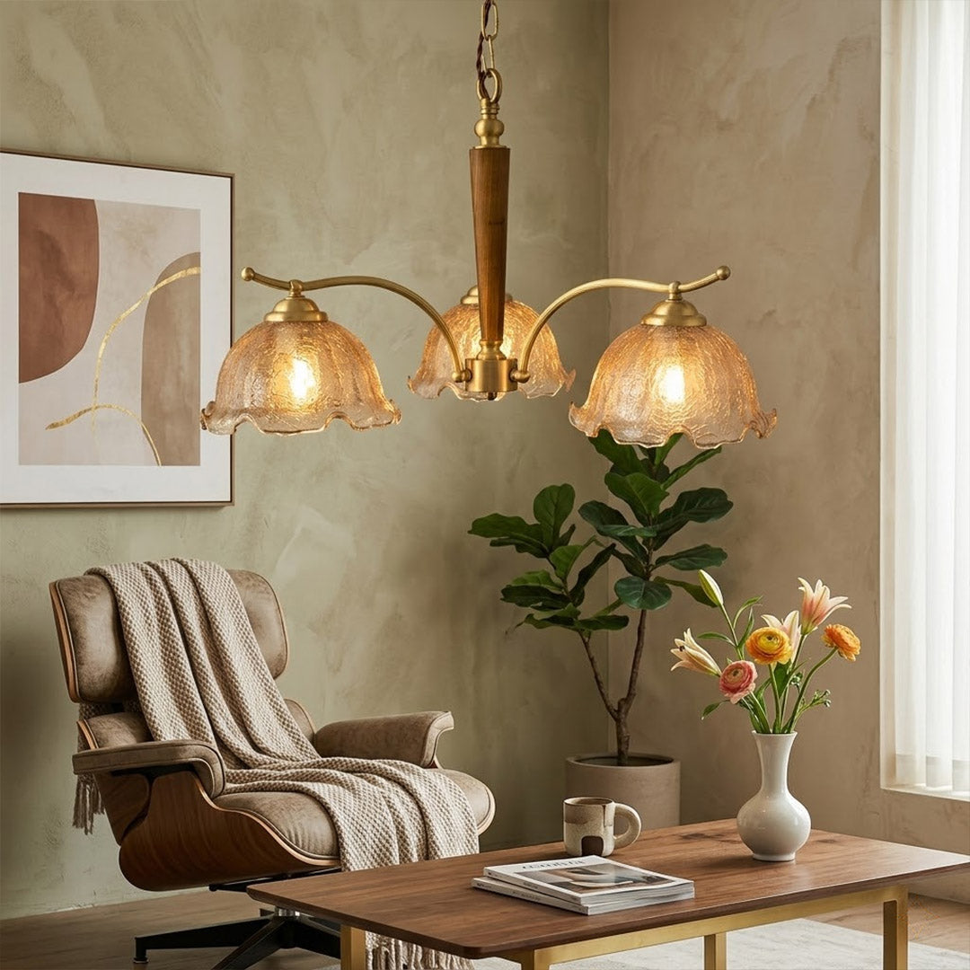 Iris 24 inch chandelier breakfast nook kitchen above 4 seat table wood accent matches kitchen modern farmhouse interior