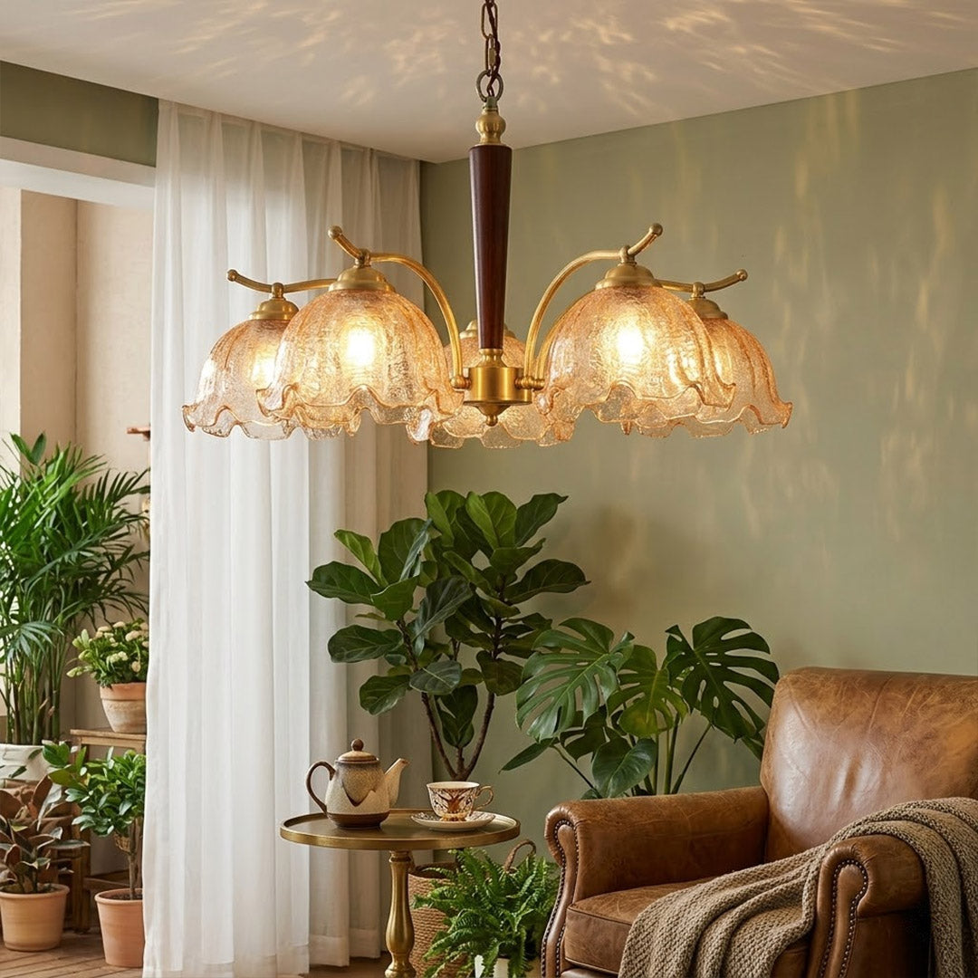 Iris 24 inch chandelier breakfast nook kitchen above 4 seat table wood accent matches kitchen modern farmhouse interior