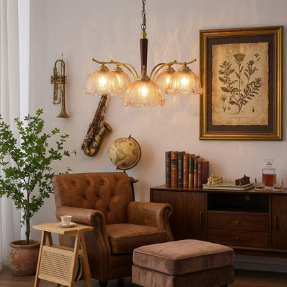 Iris 24 inch chandelier breakfast nook kitchen above 4 seat table wood accent matches kitchen modern farmhouse interior