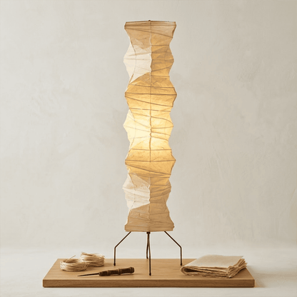Washi paper floor lamp UF4-33N styling in a warm bedroom.