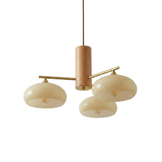 Juno brass chandelier 3-light beige glass shade white background