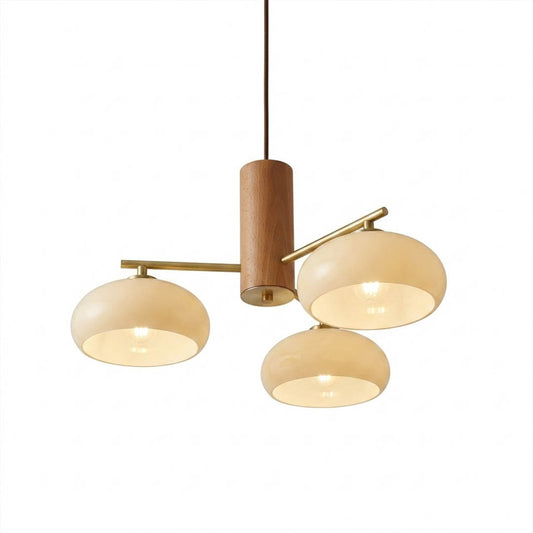 Juno brass chandelier 3-light beige glass shade white background