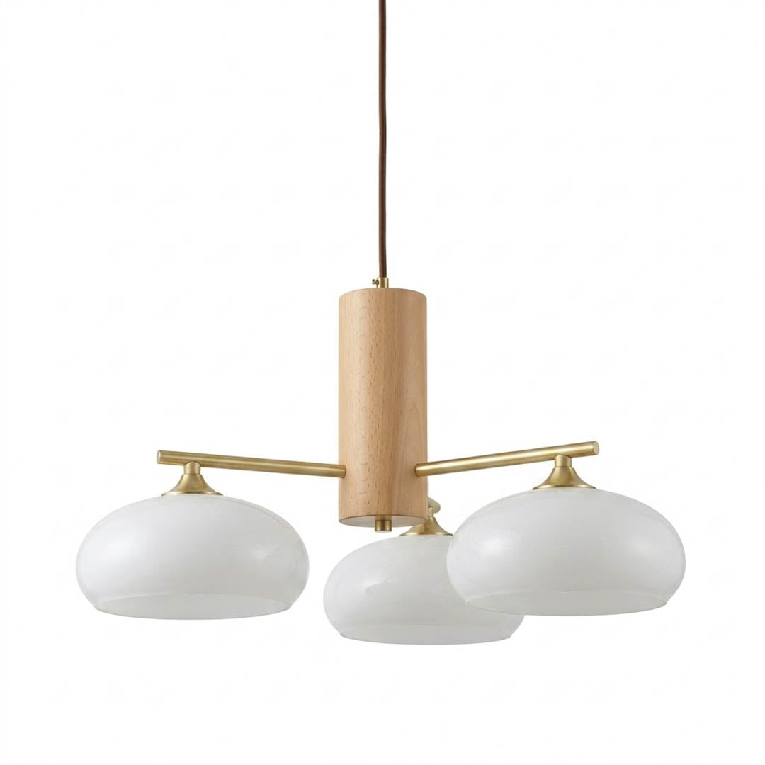 Juno brass chandelier 3-light white glass shade white background