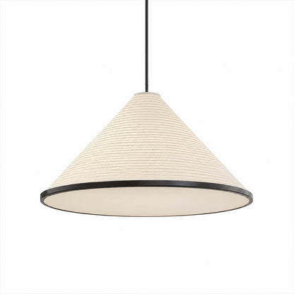 Kasa pendant light extra large 47.2 inch diameter oversized washi paper pyramid cone shape handcrafted ribbed texture Japanese Japandi wabi sabi statement piece hardwired white background