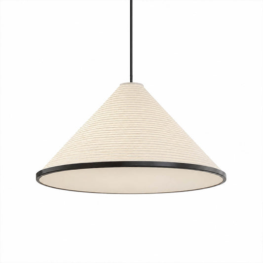 Kasa pendant light extra large 47.2 inch diameter oversized washi paper pyramid cone shape handcrafted ribbed texture Japanese Japandi wabi sabi statement piece hardwired white background
