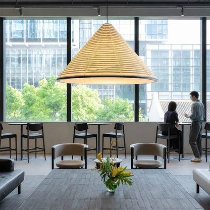 Kasa pendant light large 19.7 inch modern Japanese tea room meditation zen space washi paper pyramid handcrafted traditional serene calm warm ambient lifestyle interior
